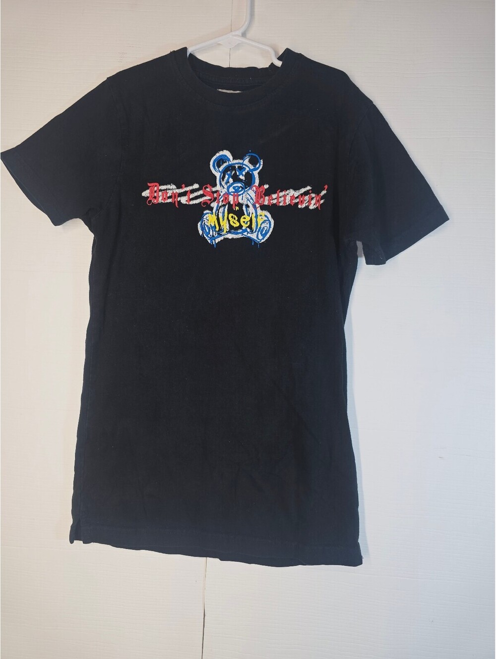 Evolution In Design Black Teddy Bear Graphic T-Shirt Be Grateful Streetwear S